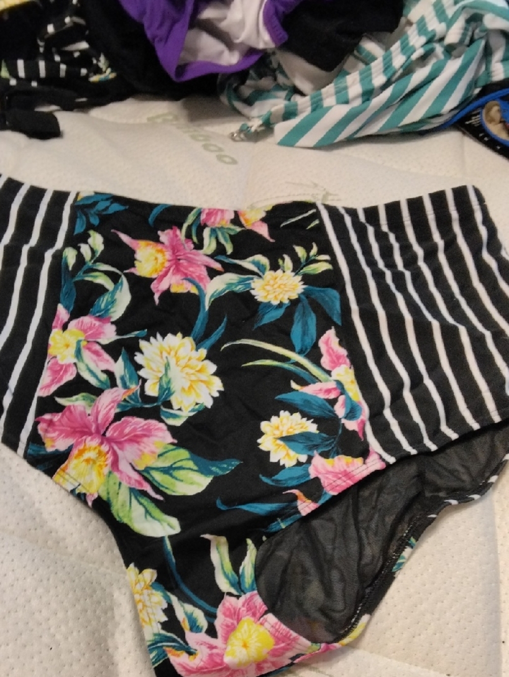 TORRID Black Lined Swim Botom with Multicolor Floral Edge NWOT